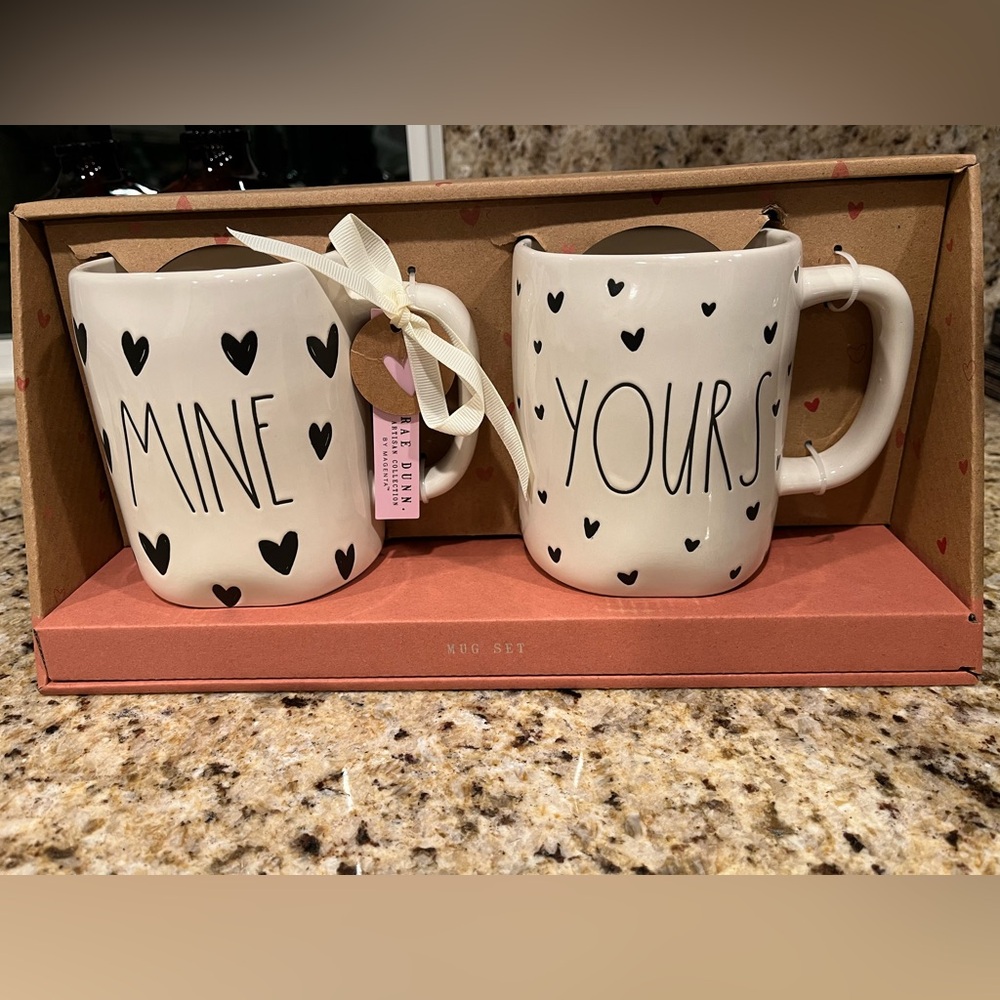 Rae Dunn 'Mine & Yours' Heart Mug Set - Black and White Valentine’s Day